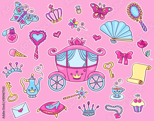 Cute princess sticker set with carriage