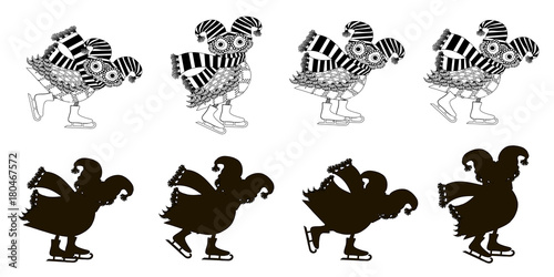 Find the correct cartoons skates owl shadow stock vector illustration. Game for children: Find the correct shadow (owl)