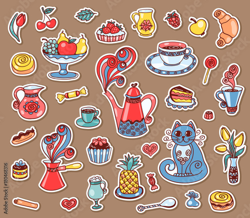 Set of beautiful breakfast stickers