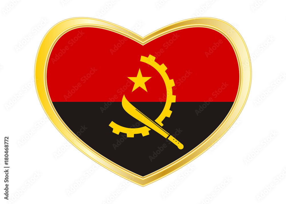 Flag of Angola in heart shape, golden frame Flag of Angola in heart shape, golden frame
