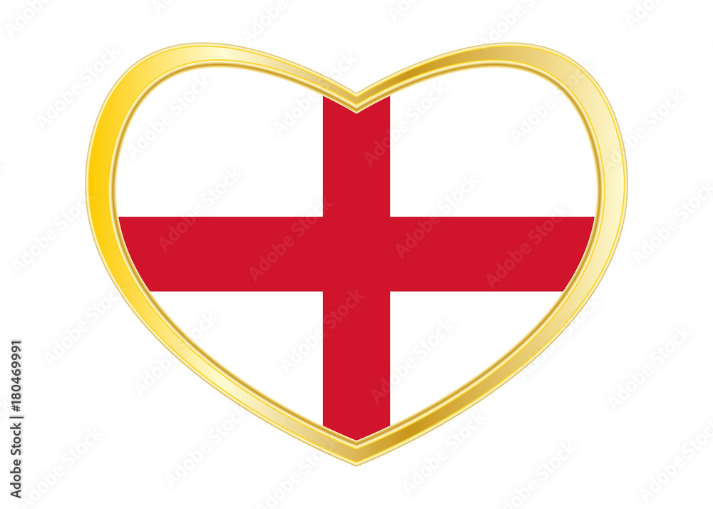 Flag of England in heart shape, golden frame Flag of England in heart shape, golden frame