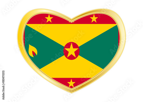 Flag of Grenada in heart shape, golden frame