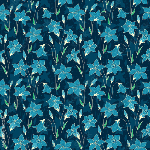 Beautiful wild bluebell flowers seamless pattern 5 © Amalga