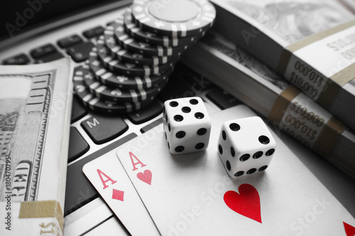 Online Poker With Red Aces With Black & White Background