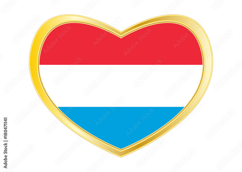 Flag of Luxembourg in heart shape, golden frame Flag of Luxembourg in heart shape, golden frame