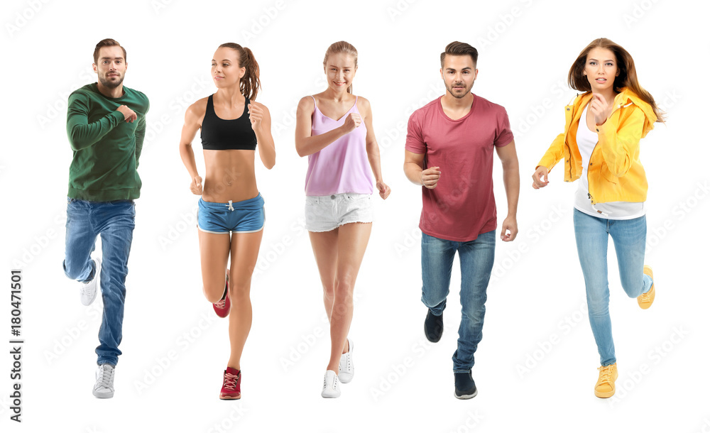 Obraz premium Group of running people on white background