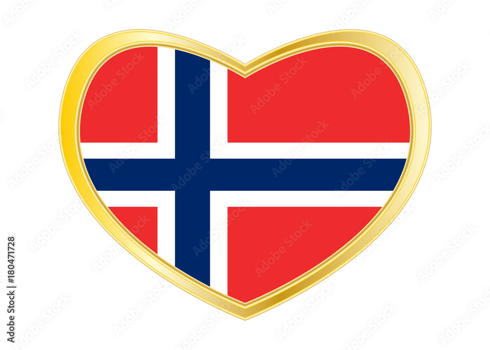 Obraz premium Flag of Norway in heart shape, golden frame