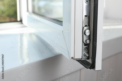 Close up view of window with hardware