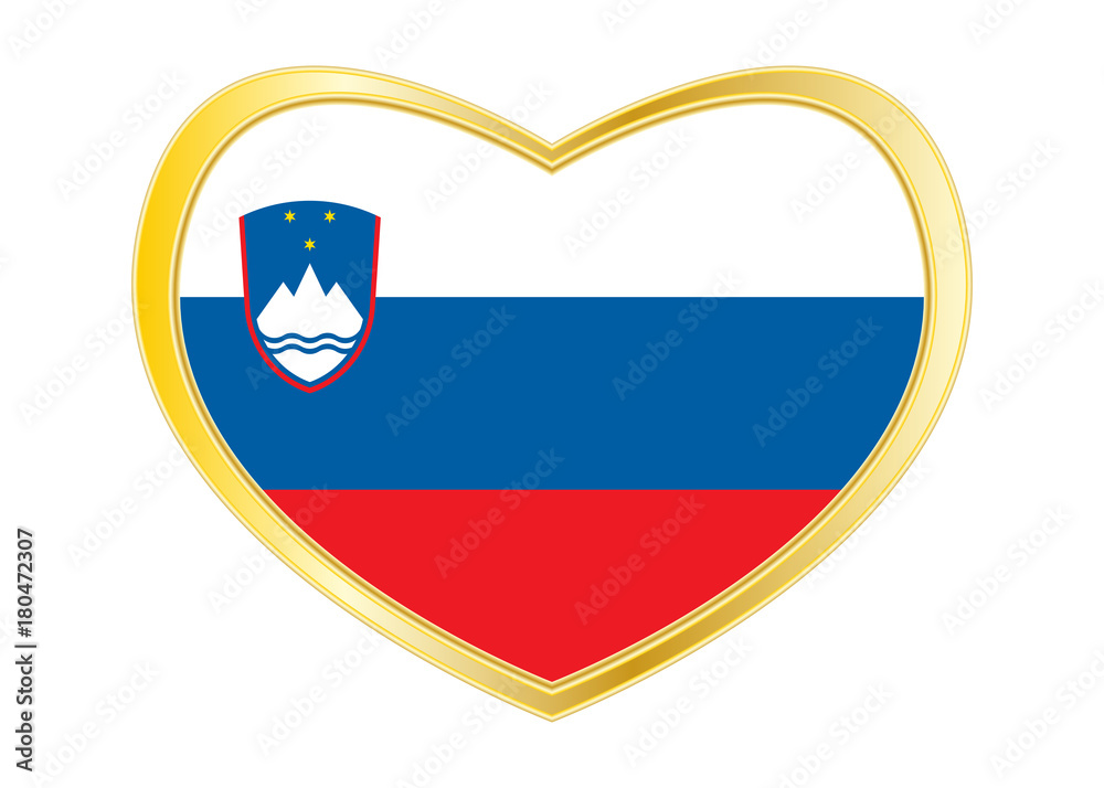 Flag of Slovenia in heart shape, golden frame Flag of Slovenia in heart shape, golden frame