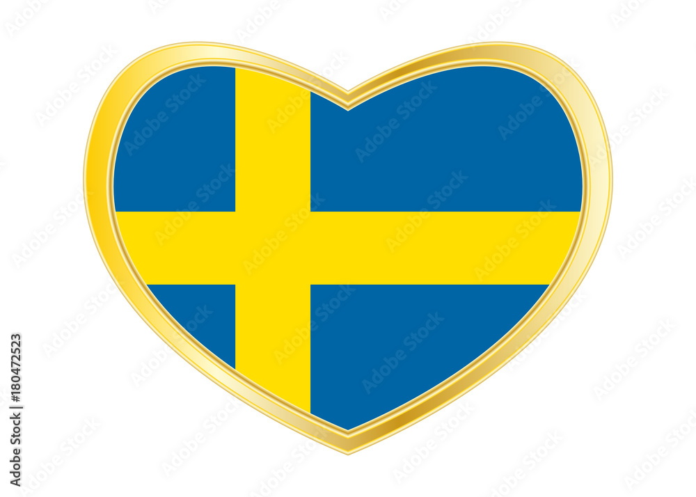 Flag of Sweden in heart shape, golden frame Flag of Sweden in heart shape, golden frame