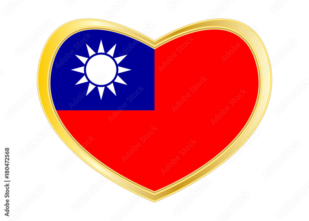 Flag of Taiwan in heart shape, golden frame Flag of Taiwan in heart shape, golden frame