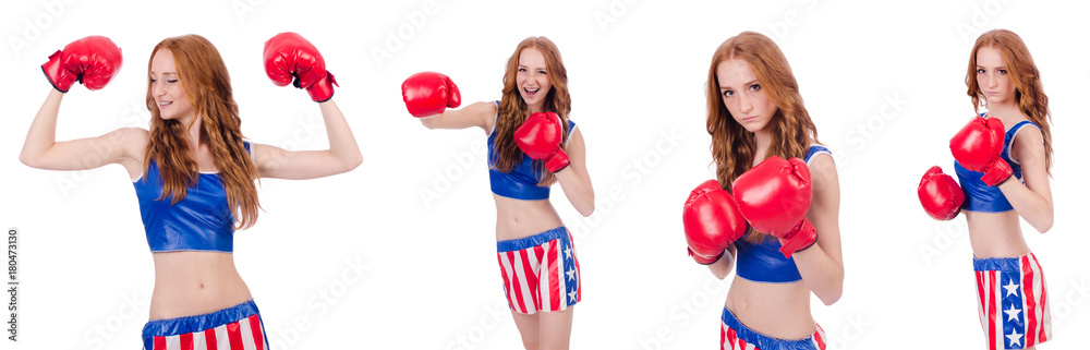 Woman boxer in uniform with US symbols Woman boxer in uniform with US symbols