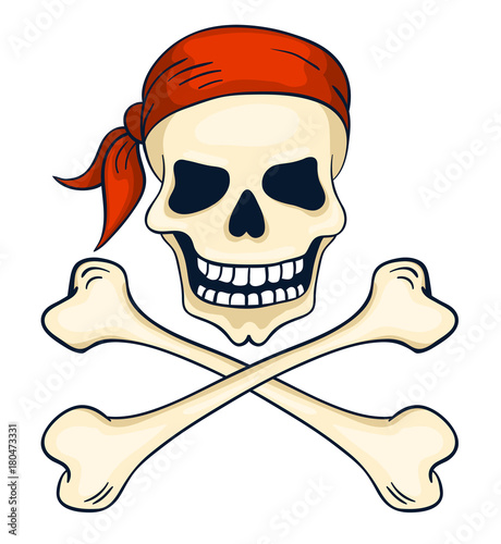 Cartoon hand-drawn pirate skull isolated on white