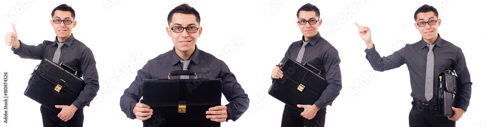 Young man holding briefcase isolated on white Young man holding briefcase isolated on white