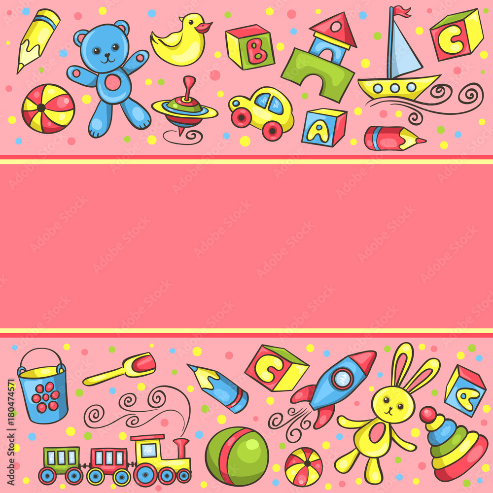 Card with children toys pink Card with children toys pink
