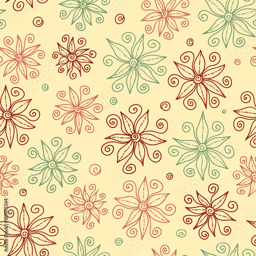 Beautiful doodle flowers seamless pattern.