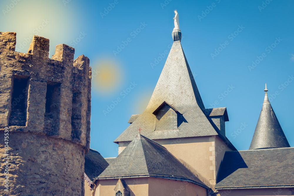 architectural detail of Notre Dame de Bourgenay church in Talmont Saint Hilaire