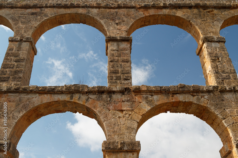 Ruins of the Roman aqueduct near Tarragona town, Spain