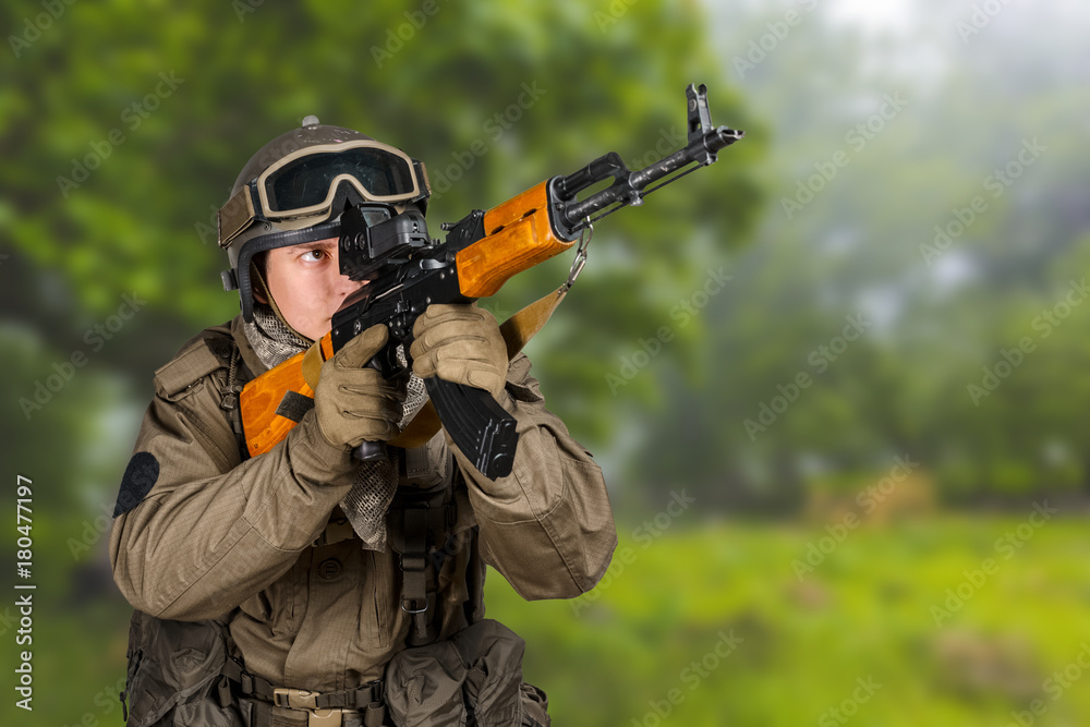 Fototapeta premium Special forces soldier with rifle