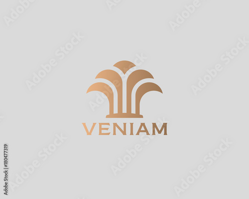 Island palm tree park spa beach logo design. Abstract fountain wealth growth vector logotype.