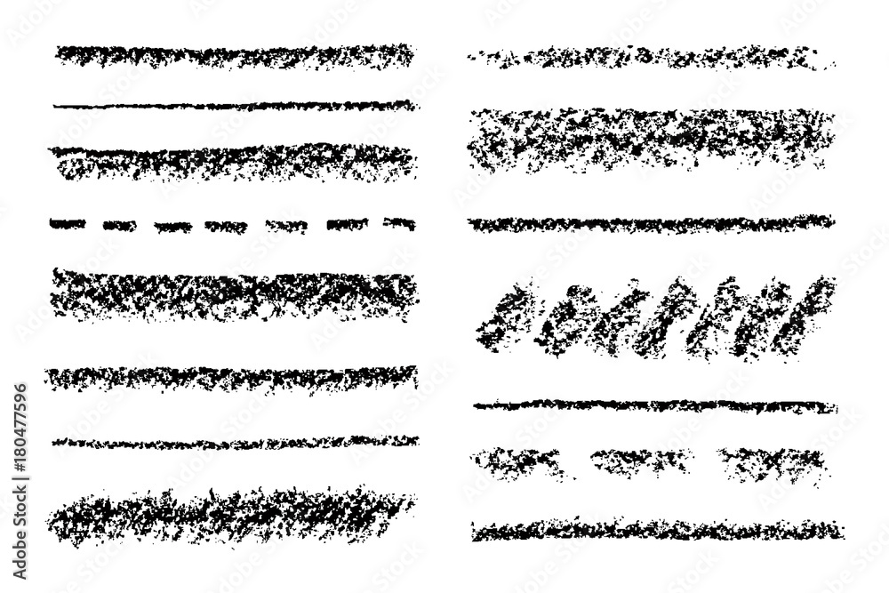 Crayon, chalk or charcoal hand drawing black strokes set. Vector grunge