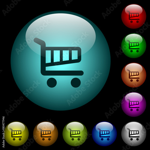 Single cart icons in color illuminated glass buttons