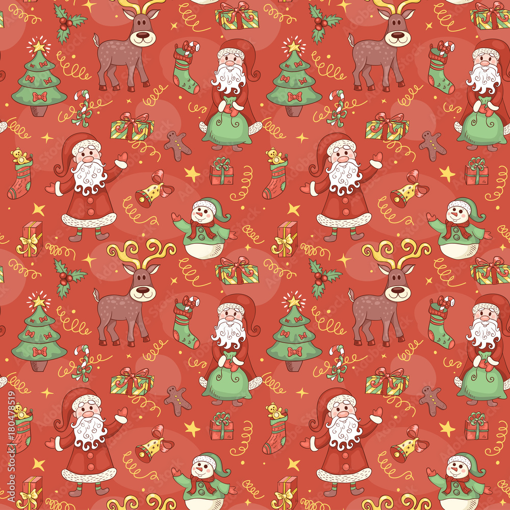 Naklejka premium Red holiday seamless pattern.