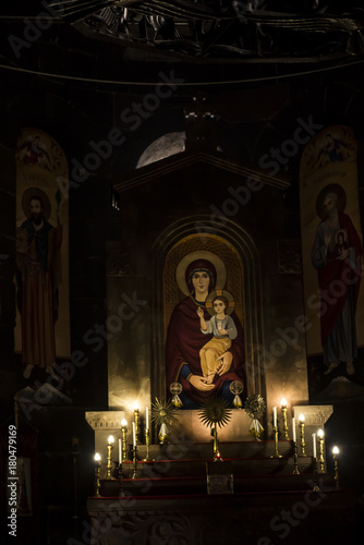 Etchmiadzin, Armenia, September 17, 2017: Interior of Saint Hripsime church in Etchmiadzin