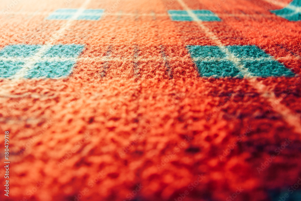 Close-up macro of plush fabric texture with plaid motive perspective view