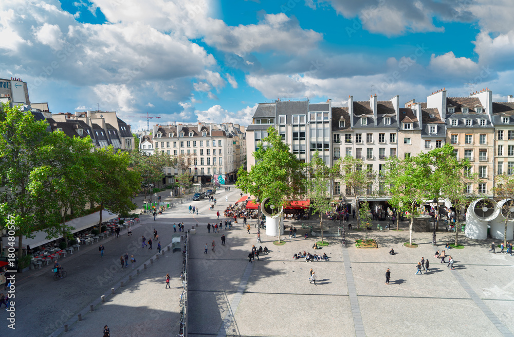 Square of Georges Pompidou at sunny day, Paris France