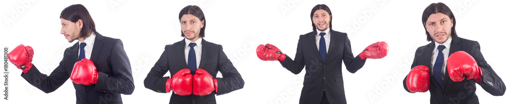 Businessman with boxing gloves on white Businessman with boxing gloves on white