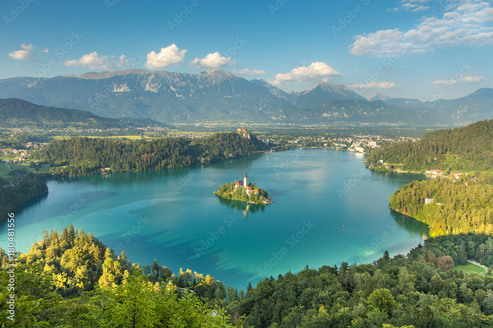 Panoramic view of Lake Bled from Mt. Osojnica, Slovenia.