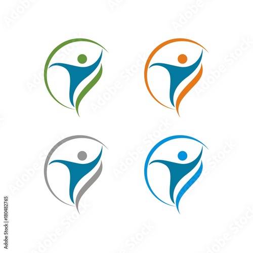 Abstract human figure logo design template vector, with fun, happy, healthy, running, jump or winning theme