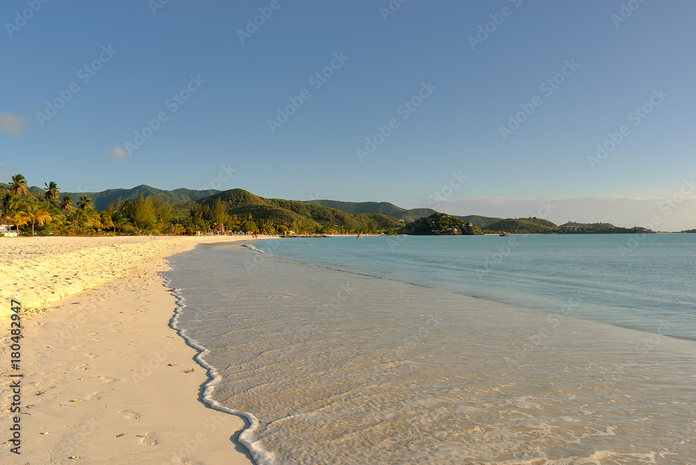 Serene Caribbean beach in Antigua island, West Indies