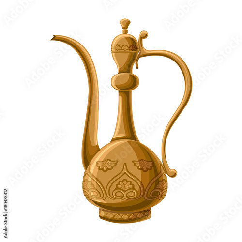 Turkish traditional decorated copper pitcher isolated on white background.