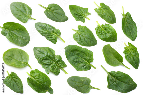 spinach leaves isolate on white background top view
