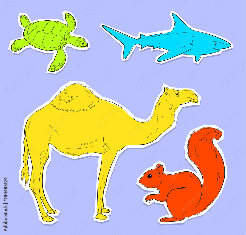 Collection of Four Wild Animals Stickers Vector Stock Vector | Adobe Stock