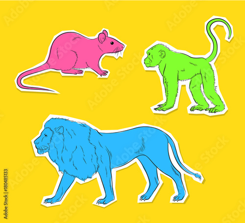 Three Wild Animals Stickers Vector