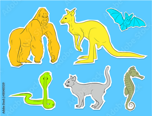 Collection of Wild Animals Stickers Vector
