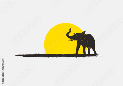 Elephant Silhouette in Sunset Vector