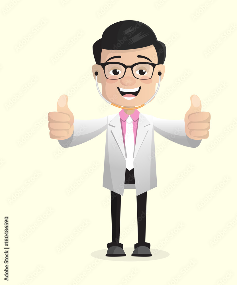 Joyful Doctor Showing Thumbs Ups Vector Concept Joyful Doctor Showing Thumbs Ups Vector Concept