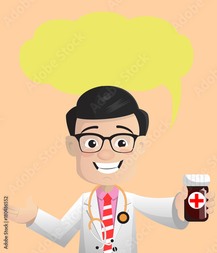 Cardiologist Doctor Showing Medicine Bottle Vector