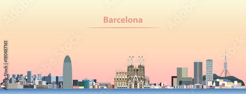 Barcelona city skyline at sunrise vector illustration