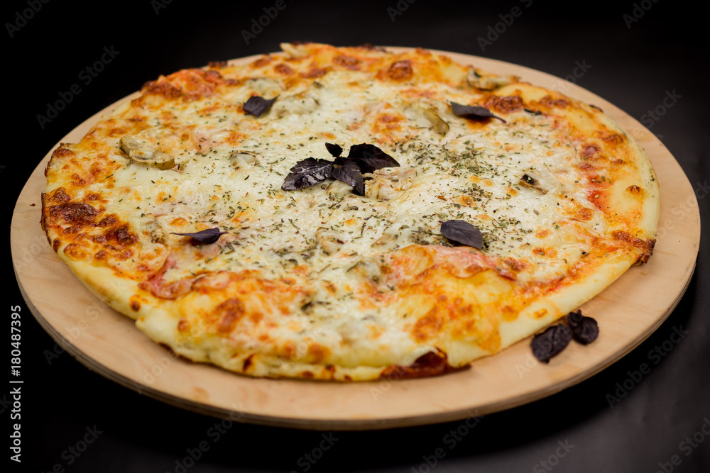 Cheese pizza with basil