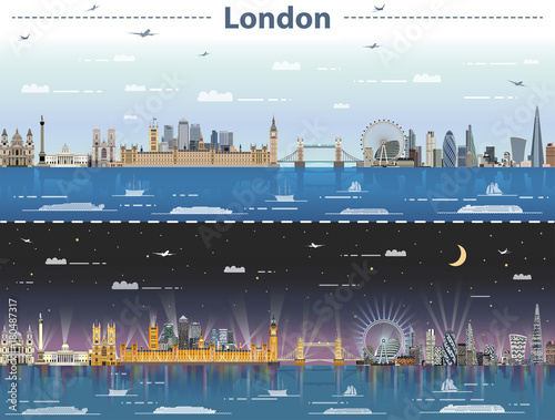 Photography London vector city skyline at day and night