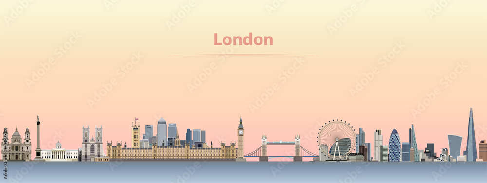 Naklejka premium ilustracja wektorowa panoramę Londynu o wschodzie słońca