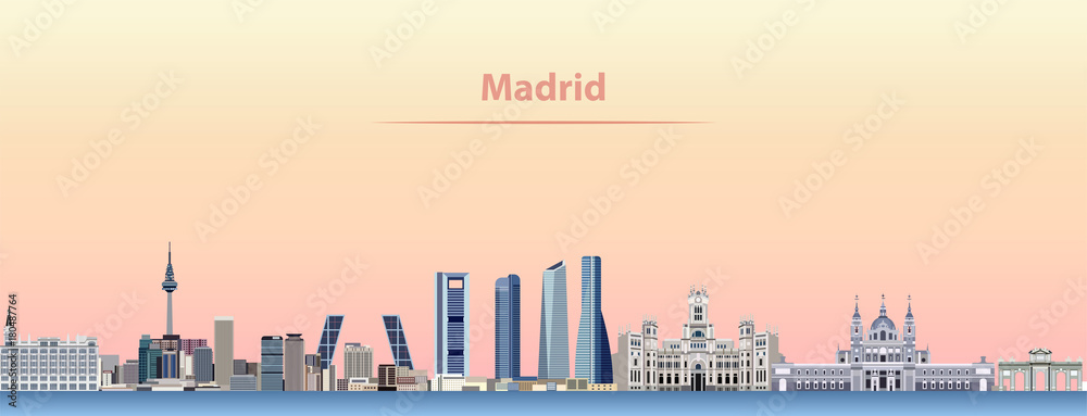 vector illustration of Madrid city skyline at sunrise