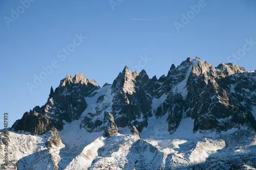 Mountain range in French Alps in winter time