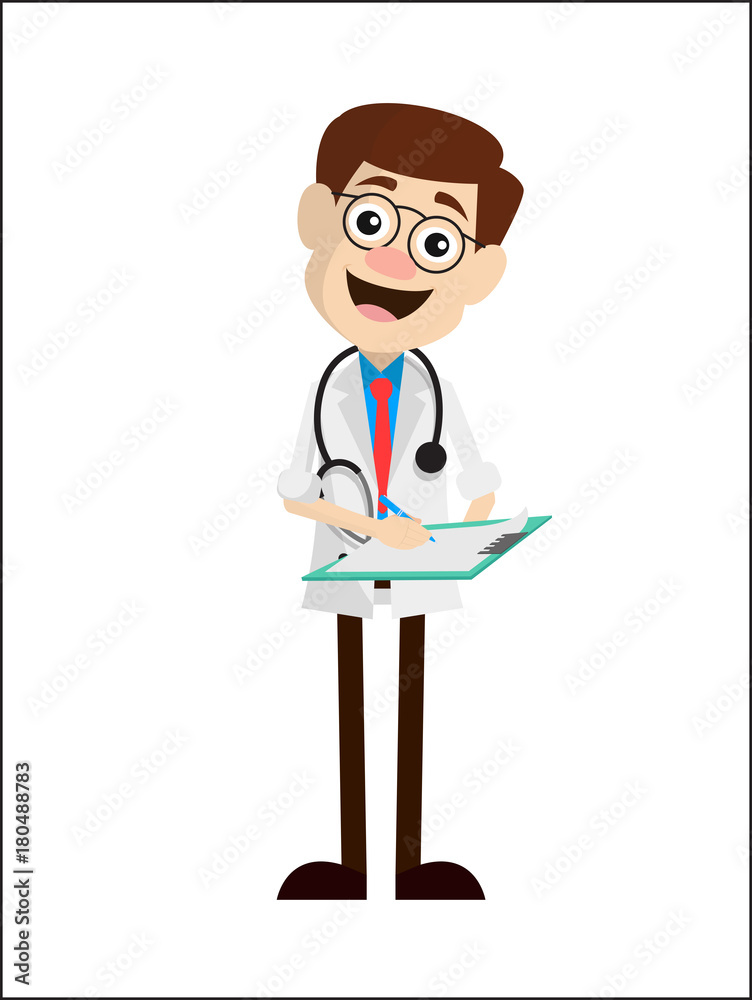 Laughing Doctor Writing Notes Vector Illustration Laughing Doctor Writing Notes Vector Illustration