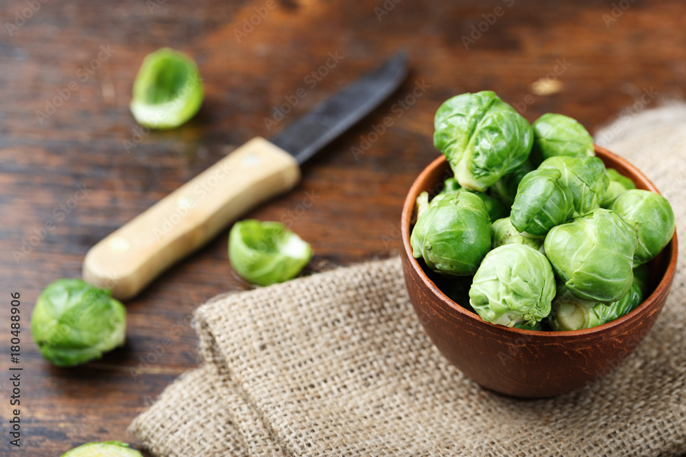Brussels sprouts on a wooden background Brussels sprouts on a wooden background